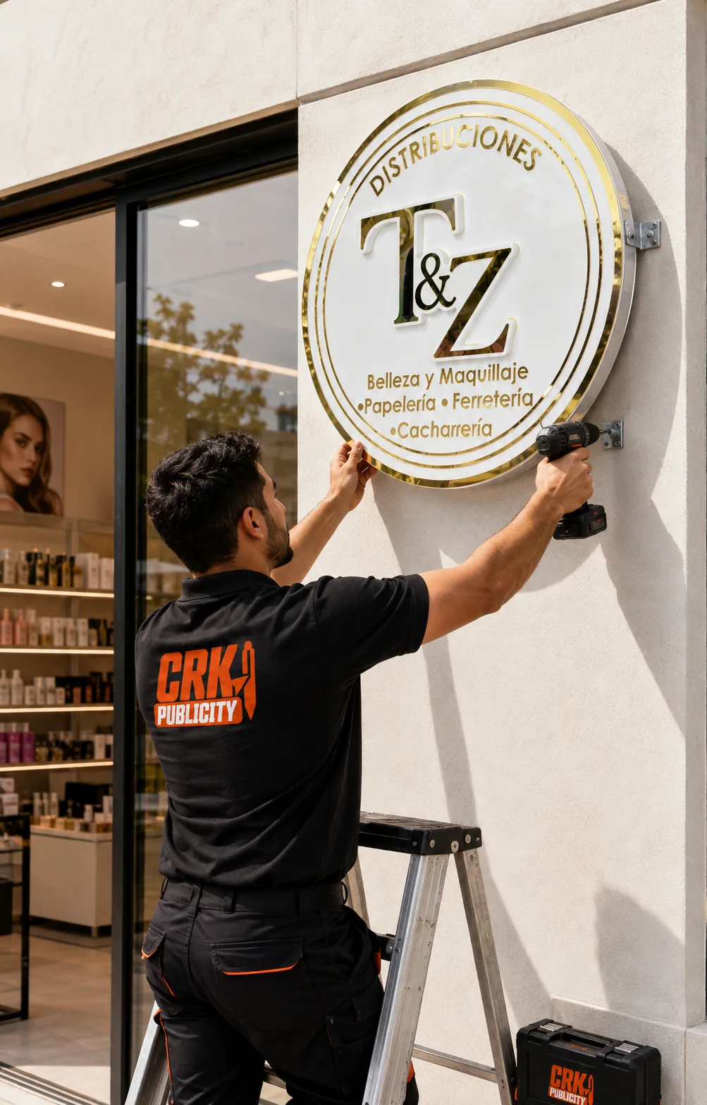 Instalaci&oacute;n de un aviso circular luminoso en un local comercial