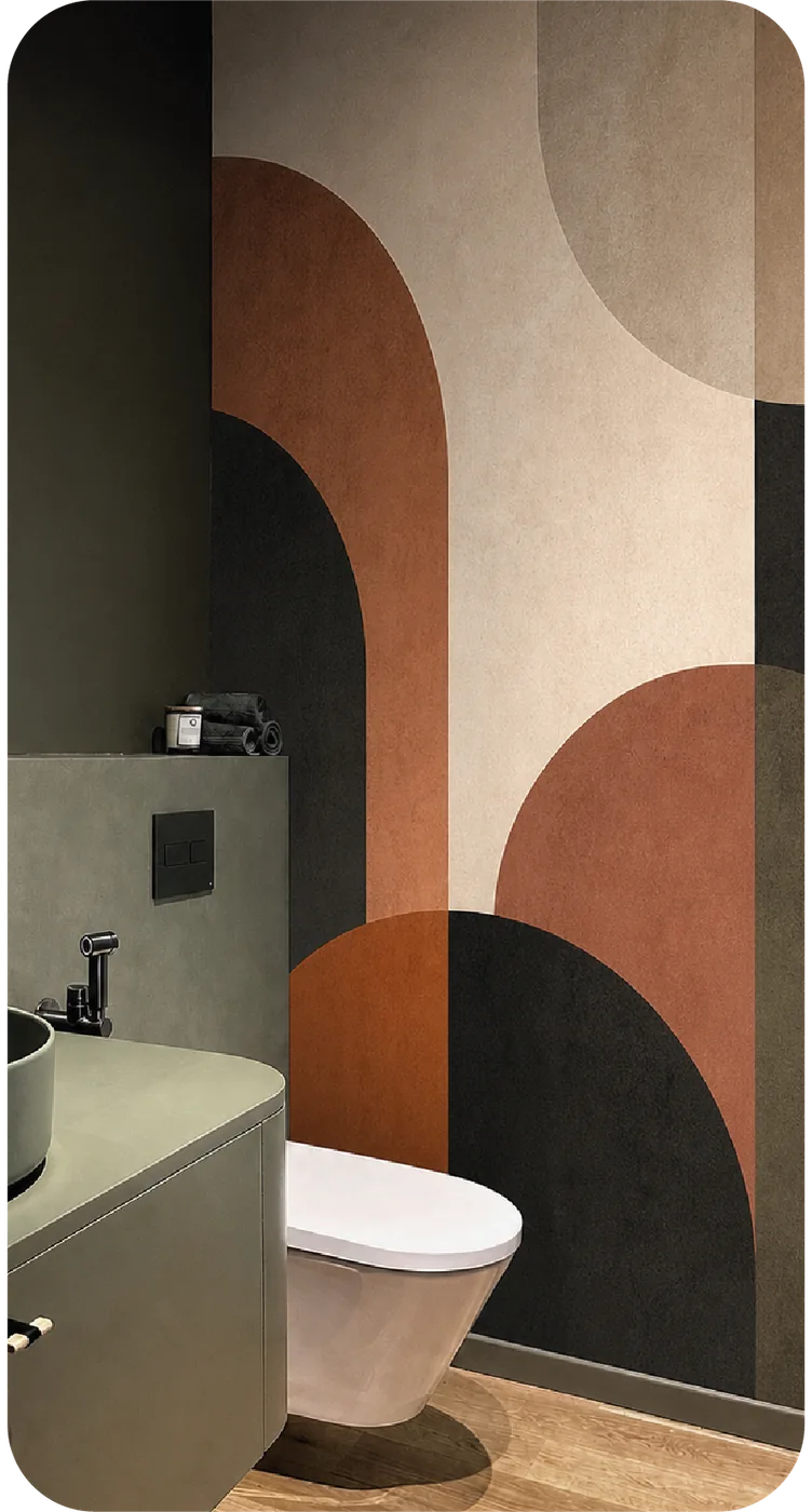 Vinilo adhesivo mural geométrico terracota aplicado en una pared interior