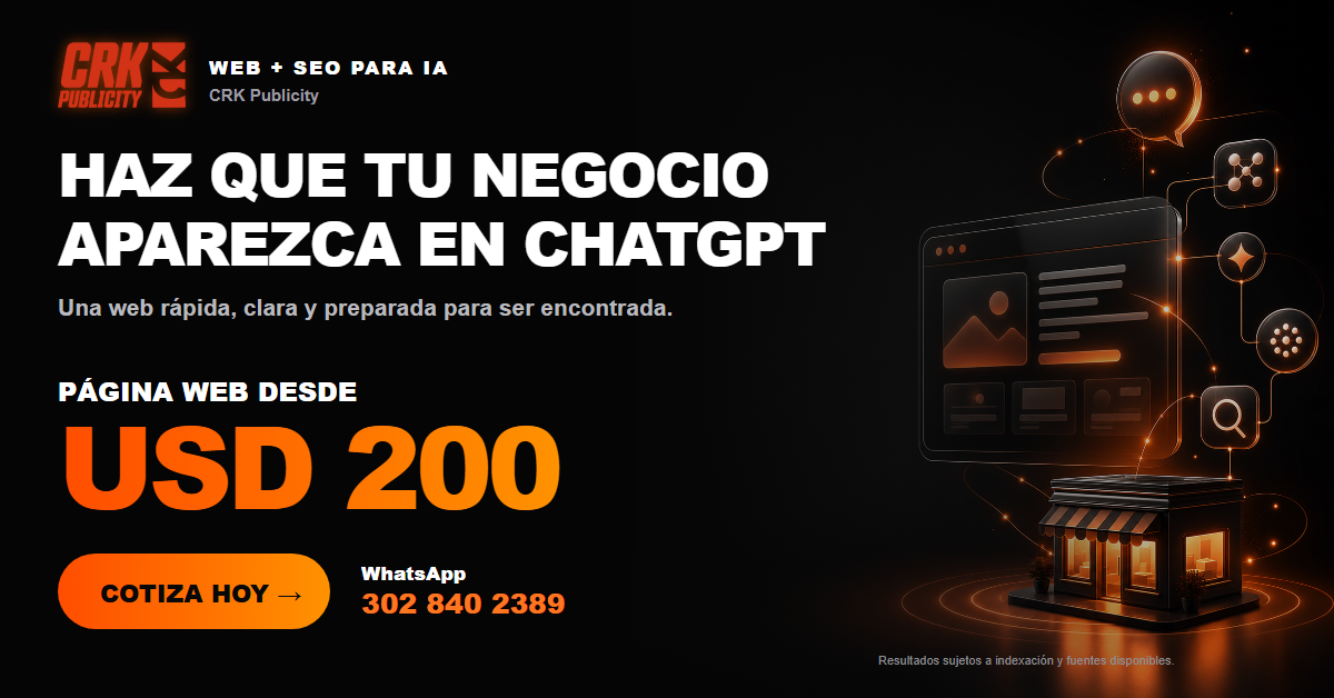 Diseño de CRK Publicity sobre cómo hacer visible un negocio en búsquedas con inteligencia artificial