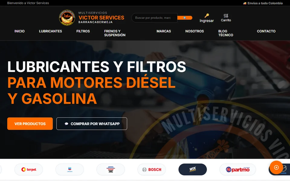 Captura del sitio web de Victor Services